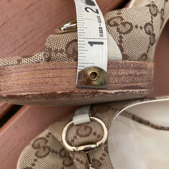 Gucci Beige GG Canvas  Horsebit Peep Toe Pumps - Picture 6 of 15